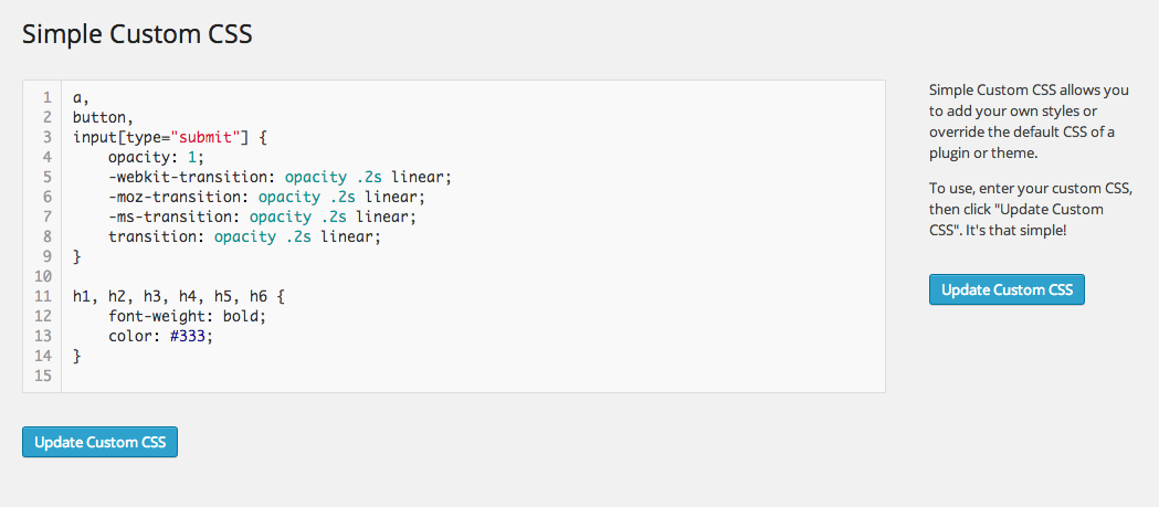 Simple Custom CSS Plugin Screenshot